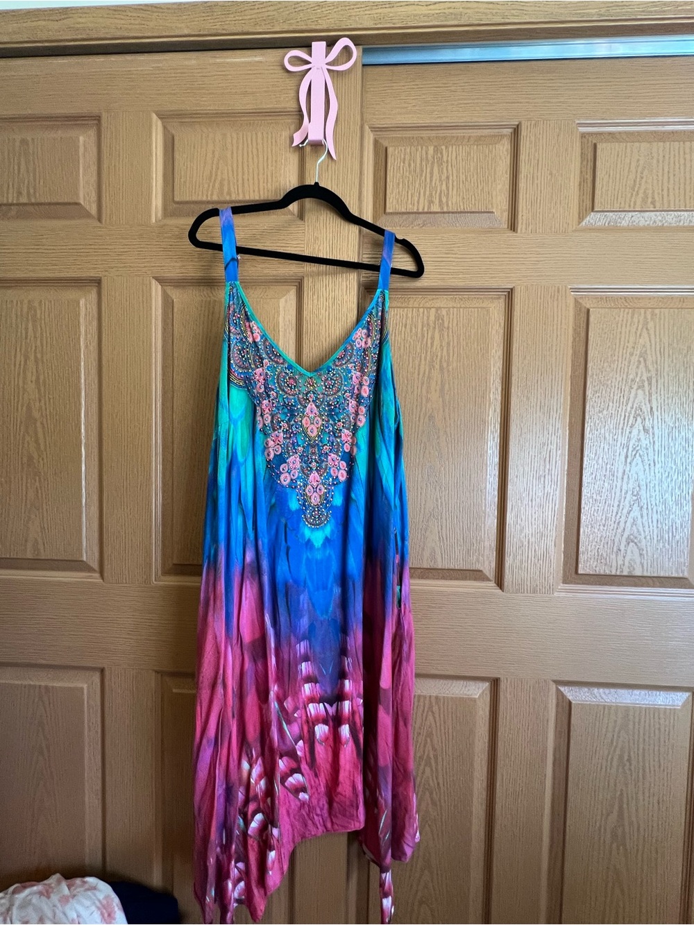 Avenue Asymmetrical Tie-Dye Slip Dress in Blue and Pink